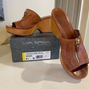 Via Spiga platform wooden sandal, women’s, size 8.5, dark tan
